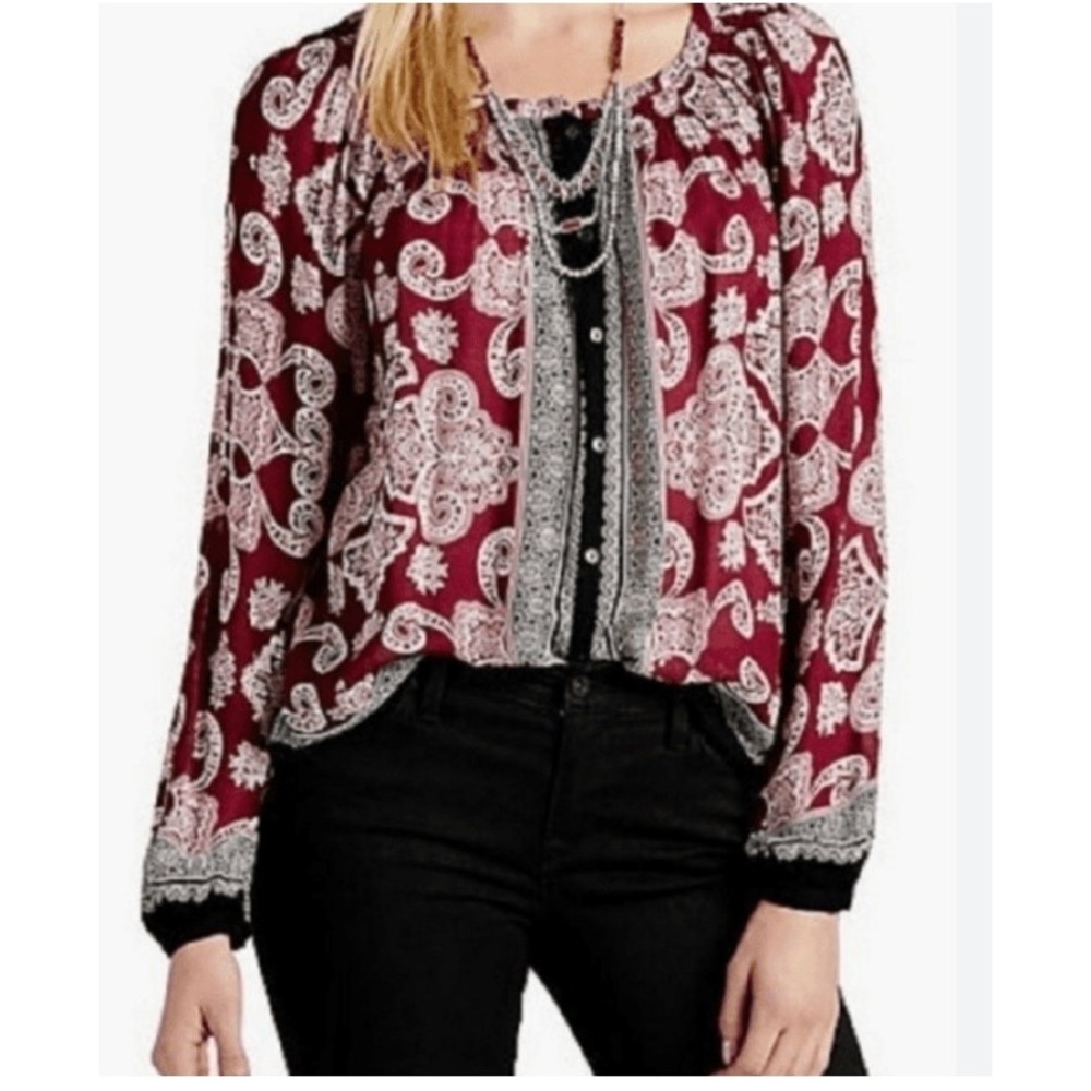 Lucky‎ Brand Paisley Print Button Down Blouse Bohemian Womens XS
